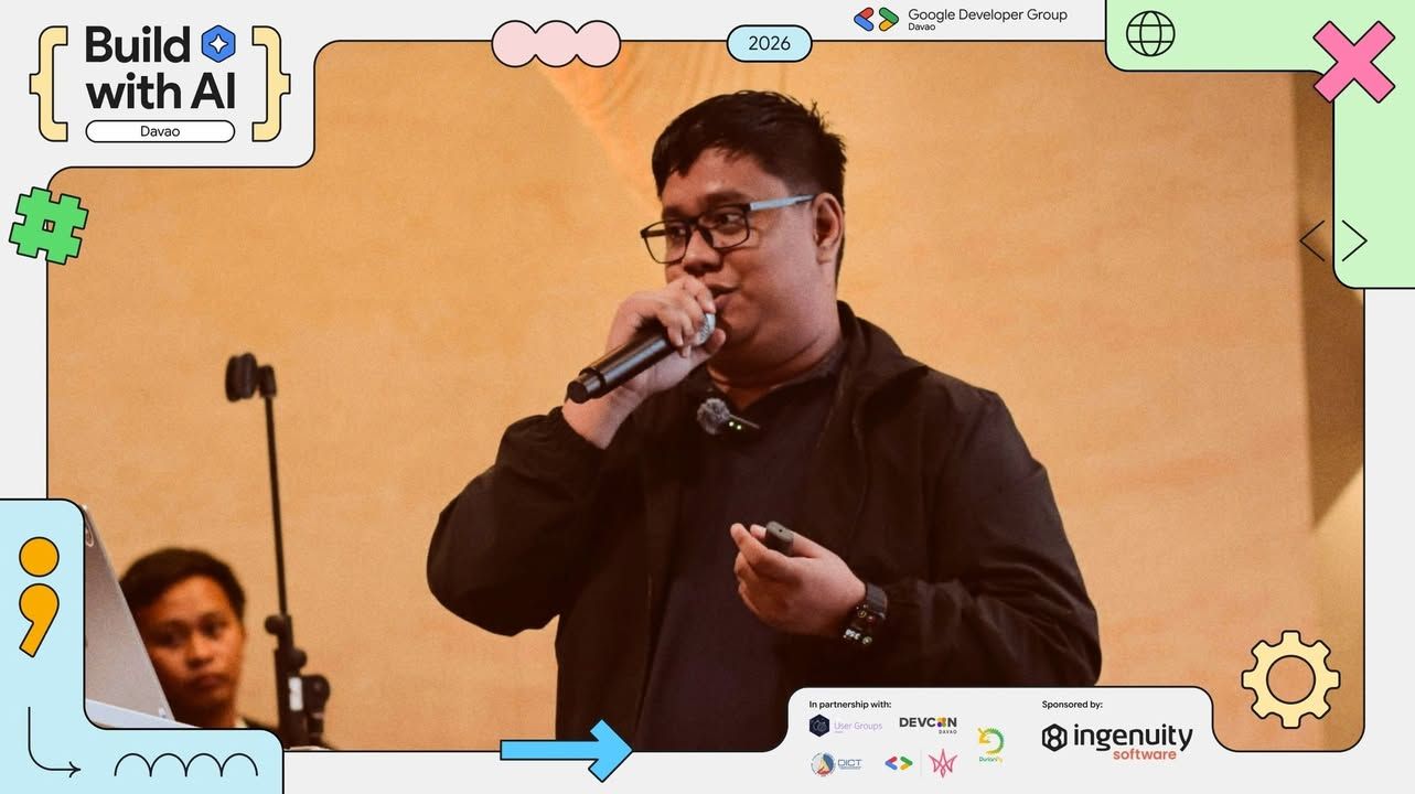 Beyond Vibe Coding: A Day in the Life of an App Developer Using AI, on stage at GDG Davao Build with AI